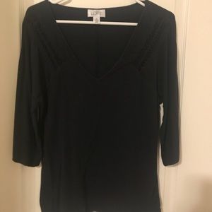 Navy blue, v-neck 3/4 Sleeve cotton blouse